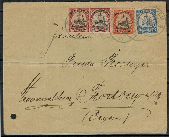 SOUTH WEST AFRICA (German) - 1910 four coloured franking cover to Germany used at OKAHANDJA.