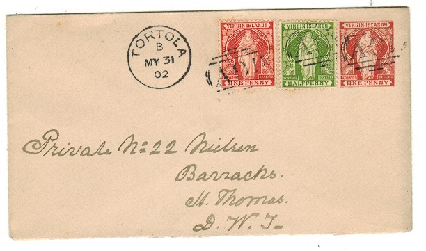 BRITISH VIRGIN ISLANDS - 1901 1d red-brown PSE uprated to St.Thomas at TORTOLA.  H&G 1a.
