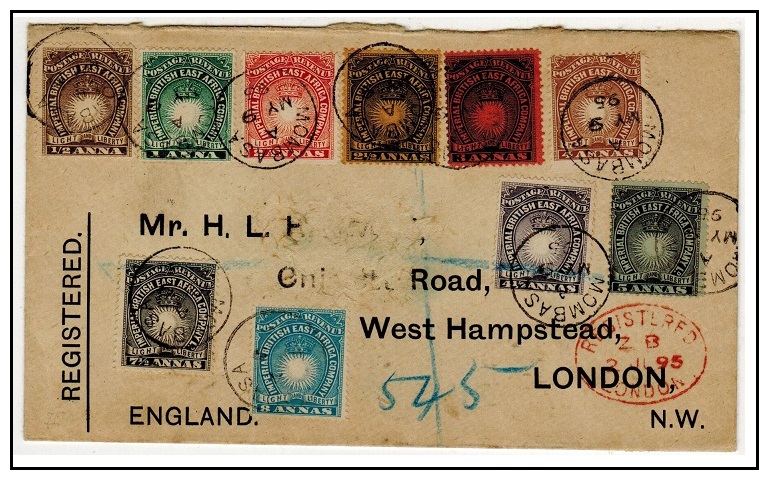 BRITISH EAST AFRICA - 1895 multi franked registered 