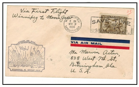 CANADA - 1930 first flight cover from Winnipeg to Moose Jaw.