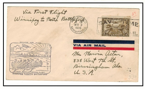 CANADA - 1930 first flight cover from Winnipeg to North Battleford.