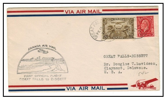 CANADA - 1933 first flight cover from Great Falls to Bissett.