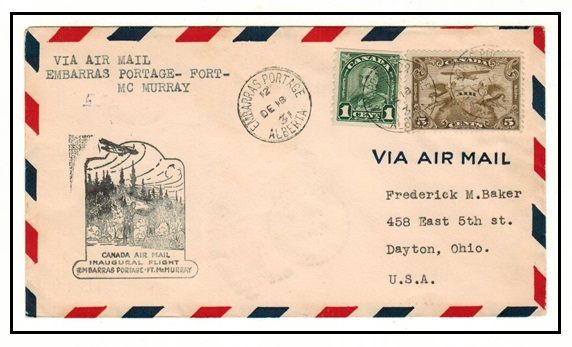CANADA - 1931 first flight cover from Embarras Portage to Fort McMurray.