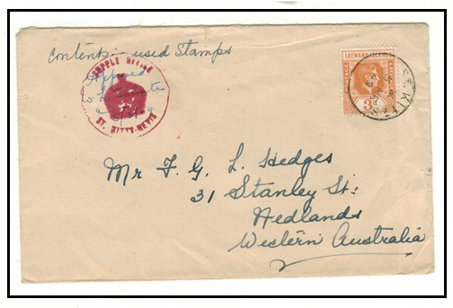 ST.KITTS - 1949 3d rate cover to Western Australia.