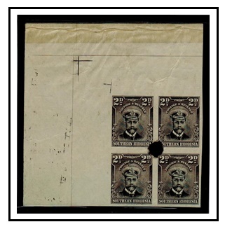 SOUTHERN RHODESIA - 1924 2d IMPERFORATE PLATRE PROOF block of four in issued colours.