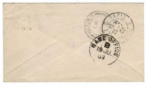 INDIA - C.E.F.
1883 1/2a green PSE of India used from F.P.O.1.