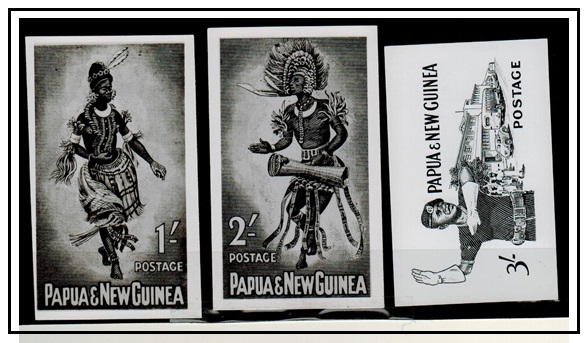 PAPUA - 1961-63 1/-, 2/- and 3/- (SG 31-33) promotional proof photographs. 
