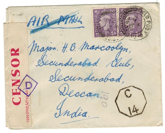 EGYPT - 1941 FPO/190 censor cover to India.