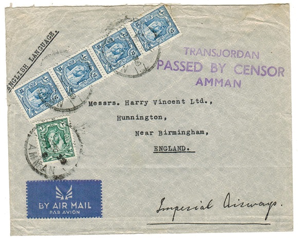 TRANSJORDAN - 1939 censor cover to UK.