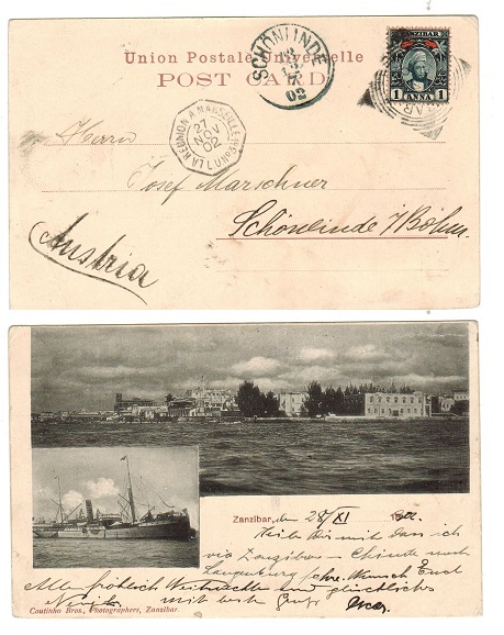 ZANZIBAR - 1902 1a rate postcard use to Austria.