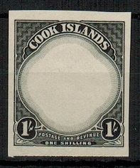 COOK ISLANDS - 1938 1/- IMPERFORATE PLATE PROOF of the frame in black.