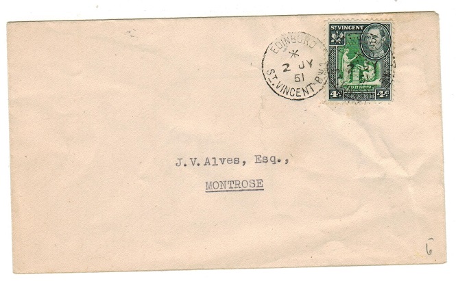 ST.VINCENT - 1951 4c rate local cover used at EDINBORO.