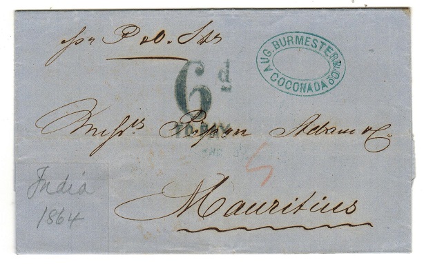 MAURITIUS - 1864 entire from India (stamp removed) with 