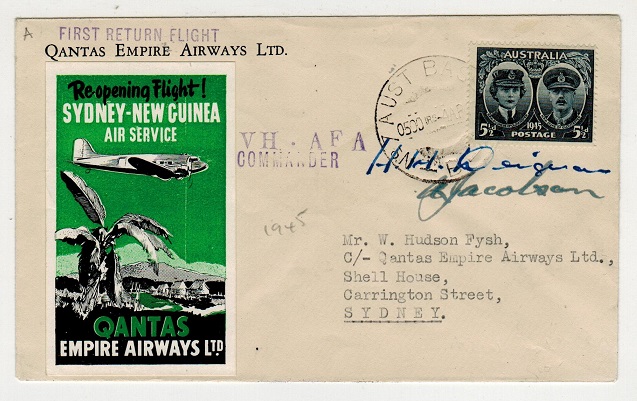 PAPUA - 1945 Qantas first flight cover to Australia.