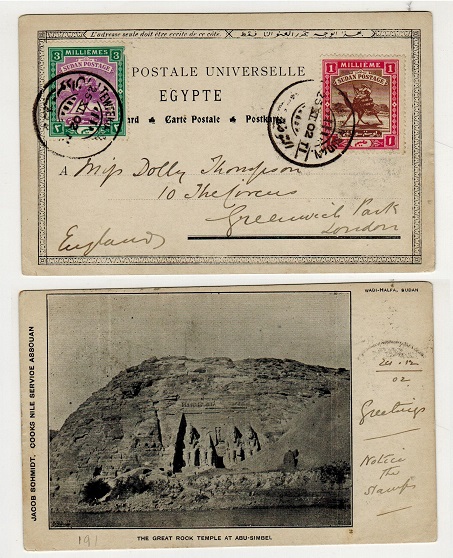 SUDAN - 1902 4m rate postcard use to UK used at TEWFEKIA SUDAN.