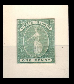 BRITISH VIRGIN ISLANDS - 1866 1d IMPERFORTATE PLATE PROOF printed in green.