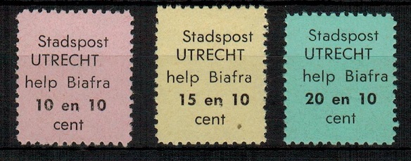 BIAFRA - 1970 10c,15c + 20c STADSPOST/UTRECHT/HELP BIAFRA