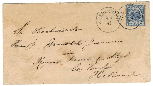 TOGO - 1897 20pfg rate cover to Holland used at KLEIN POPO.
