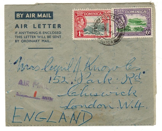 DOMINICA - 1949 7d rate of FORMULA air letter to UK with 