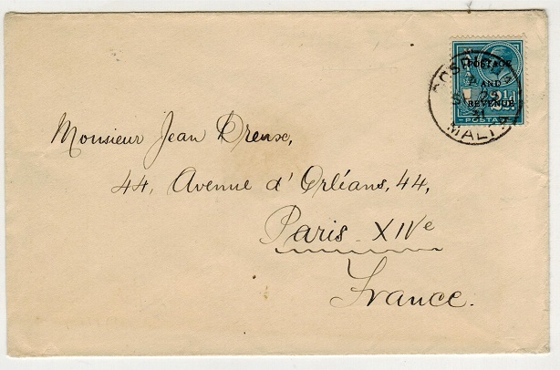 MALTA - 1931 2 1/2d rate cover to France used at COSPICUA.
