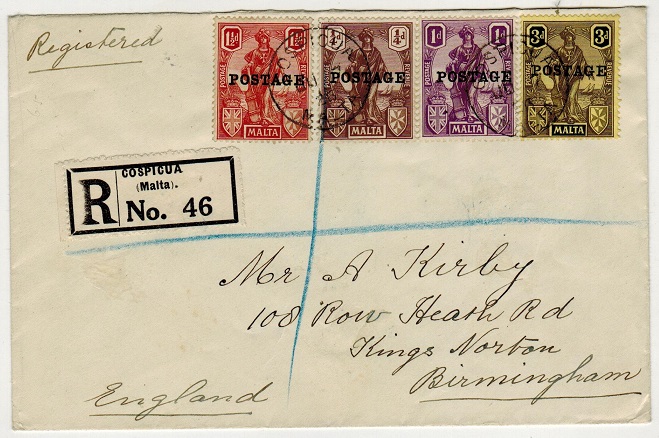 MALTA - 1936 multi franked registered cover to UK used at COSPICUA.