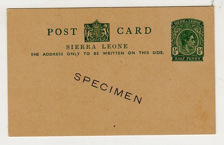 SIERRA LEONE - 1938 1/2d green PSC unused SPECIMEN.  H&G 16.