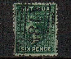 ANTIGUA - 1872 6d blue green with REVERSED WATERMARK cancelled 