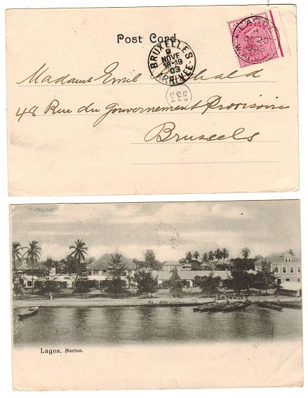 LAGOS - 1903 1d rate postcard use to Belgium.