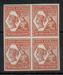 SOUTH AUSTRALIA - 1894 2 1/2d IMPERF COLOUR TRIAL blk x4 in orange-brown.