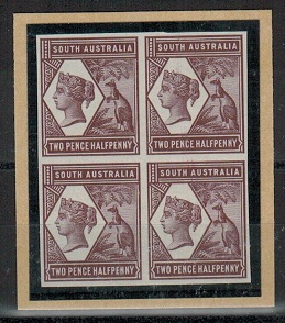 SOUTH AUSTRALIA - 1894 2 1/2d IMPERF COLOUR TRIAL blk x4 in claret.