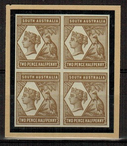 SOUTH AUSTRALIA - 1894 2 1/2d IMPERF COLOUR TRIAL blk x4 in light brown.