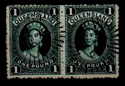QUEENSLAND - 1882 £1 deep green pair cancelled 