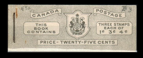 CANADA - 1943-46 25c black on white BOOKLET with English text.  SG SB42.

