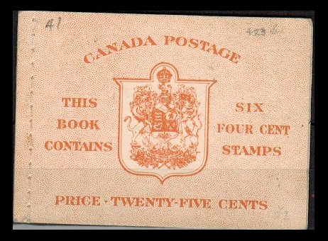 CANADA - 1950 25c orange BOOKLET  of six of the 4c  with English text stiched at left.  SG SB45a.
