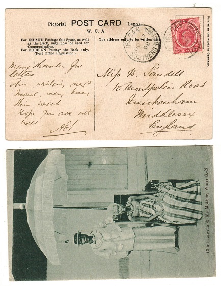 SOUTHERN NIGERIA - 1908 1d rate postcard use to UK used at IBADAN.