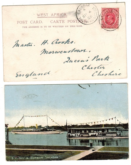 SOUTHERN NIGERIA - 1908 1d rate postcard use to UK used at CALABAR.