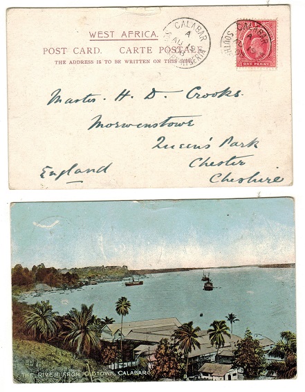 SOUTHERN NIGERIA - 1908 1d rate postcard use to UK used at CALABAR.