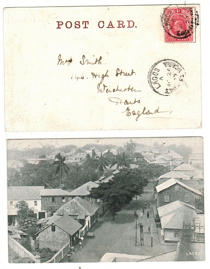 SOUTHERN NIGERIA - 1907 1d rate postcard use to UK used at LAGOS.