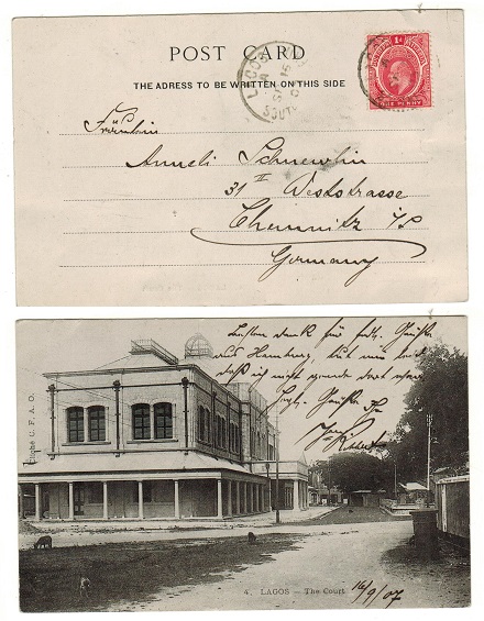 SOUTHERN NIGERIA - 1907 1d rate postcard use to Germany used at LAGOS.