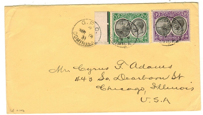 DOMINICA - 1931 1 1/2d rate cover to USA used at GPO/DOMINICA.
