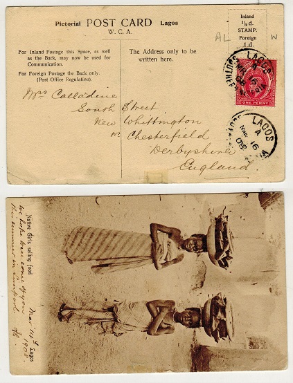 SOUTHERN NIGERIA - 1908 1d rate postcard used to UK used at LAGOS.