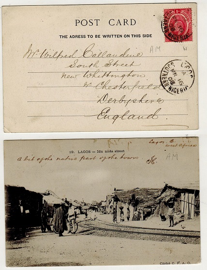 SOUTHERN NIGERIA - 1908 1d rate postcard use to UK used at LAGOS.