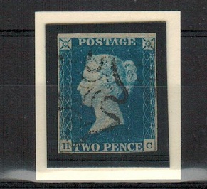 GREAT BRITAIN - 1840 2d blue right) cancelled by black Maltese 
cross.  SG 5.
