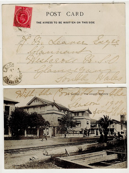 SOUTHERN NIGERIA - 1909 1d rate postcard use to UK used at LAGOS.