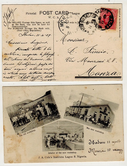 SOUTHERN NIGERIA - 1909 1d rate postcard use to Italy used at IBADAN.