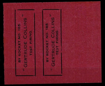 INDIA - 1938 black on plum GERTRUDE COLLINS/TEST FIRING rocket label pair.