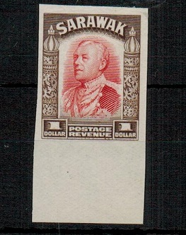 SARAWAK - 1934 $1 IMPERFORATE PLATE PROOF.