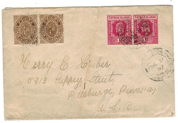 CAYMAN ISLANDS - 1909 2 1/2d rate cover to USA used at BODDENTOWN.