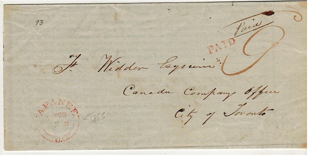 CANADA - 1863 local use of Indenture cancelled NAPANEE/U.C. in red.
