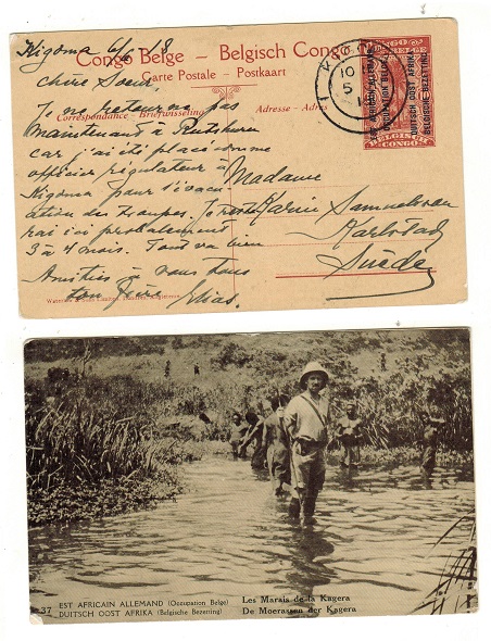 TANGANYIKA - 1917 10c red-brown PSC of Belgian Congo to Belgium used at KIGOMA.  H&G 2.
